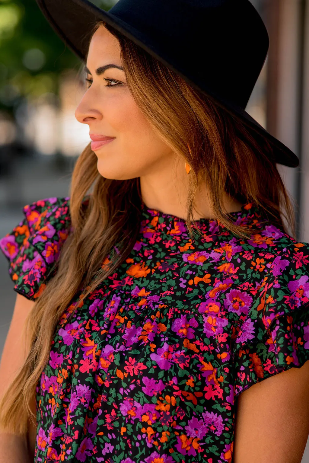 Bright Blooms Double Flutter Trim Blouse