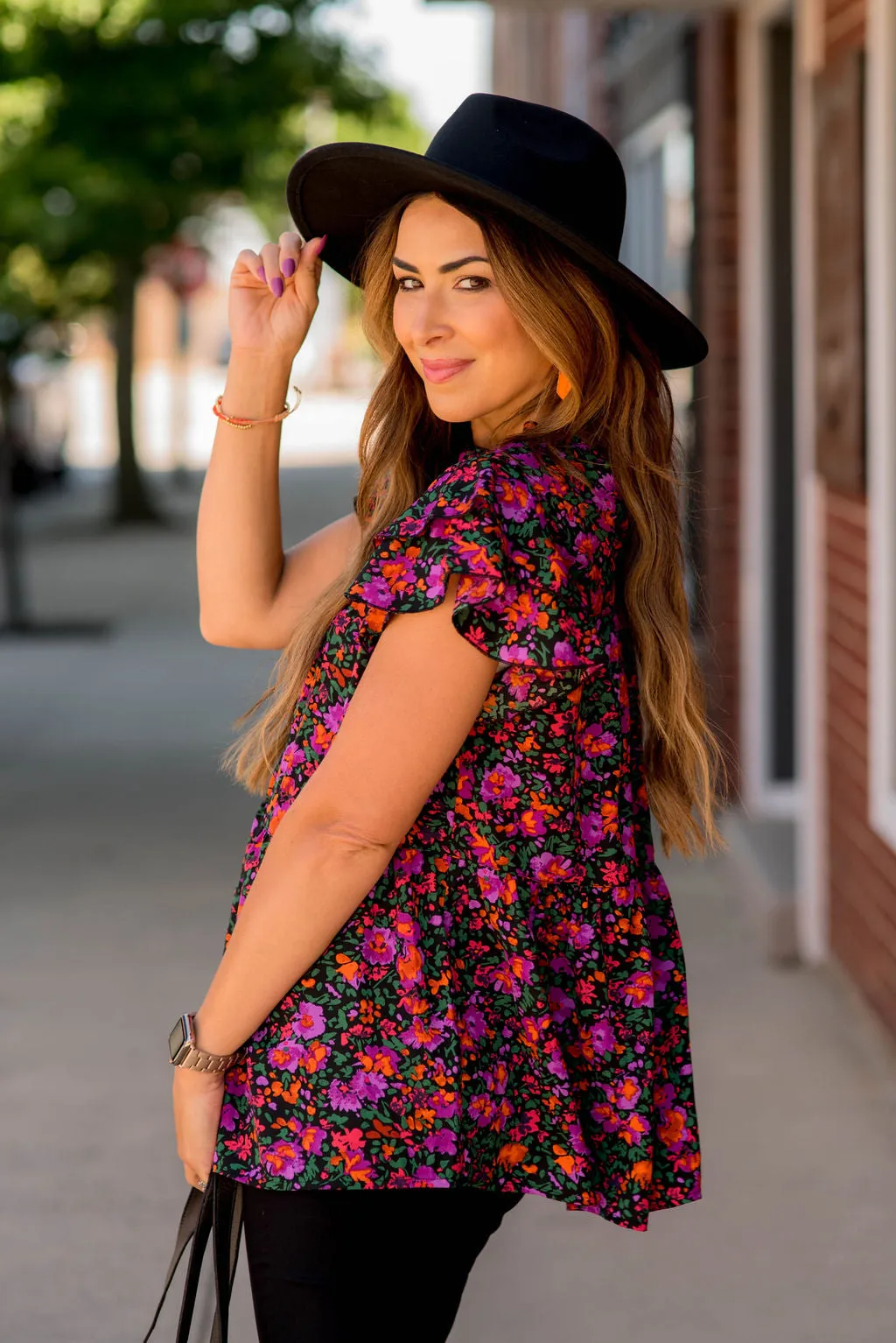 Bright Blooms Double Flutter Trim Blouse