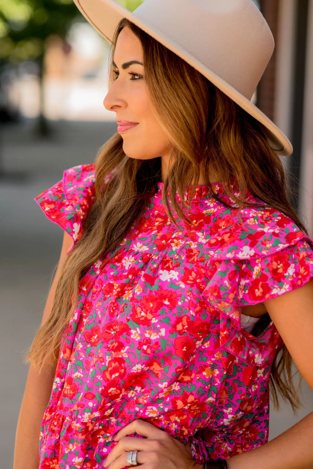 Bright Blooms Double Flutter Trim Blouse