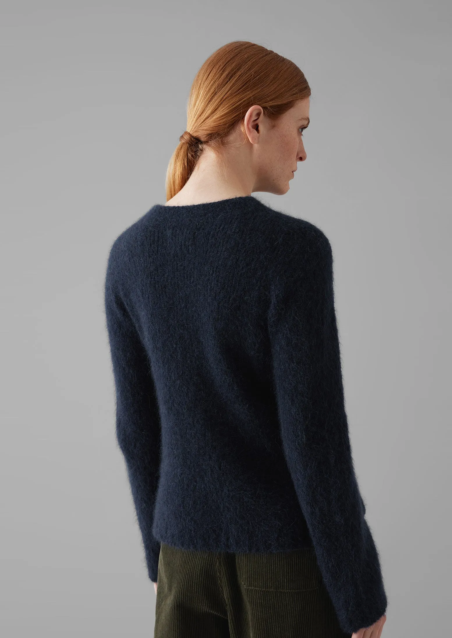 Brushed Alpaca High Neck Sweater | Navy