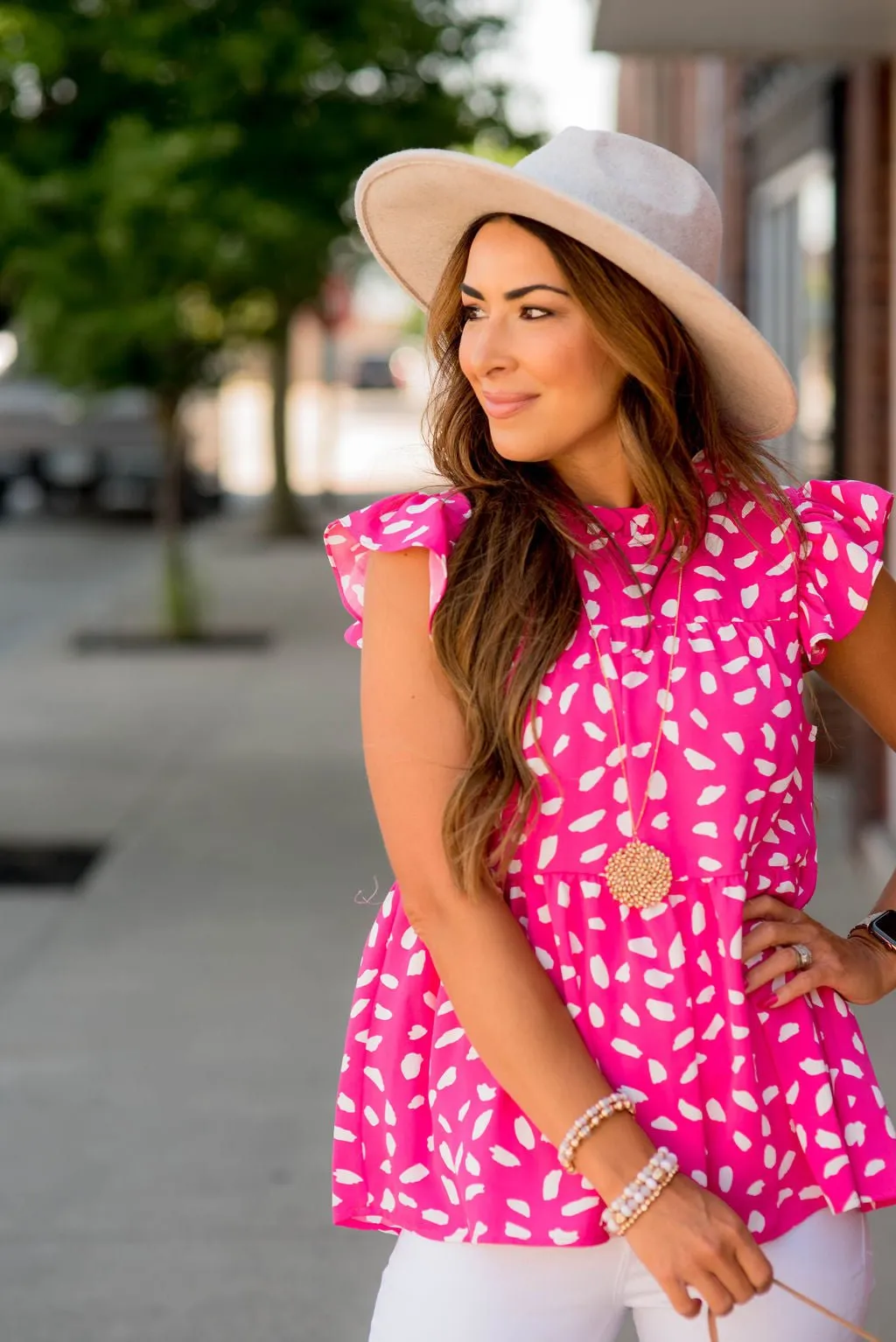 Brushed Spots Ruffle Peplum Tank