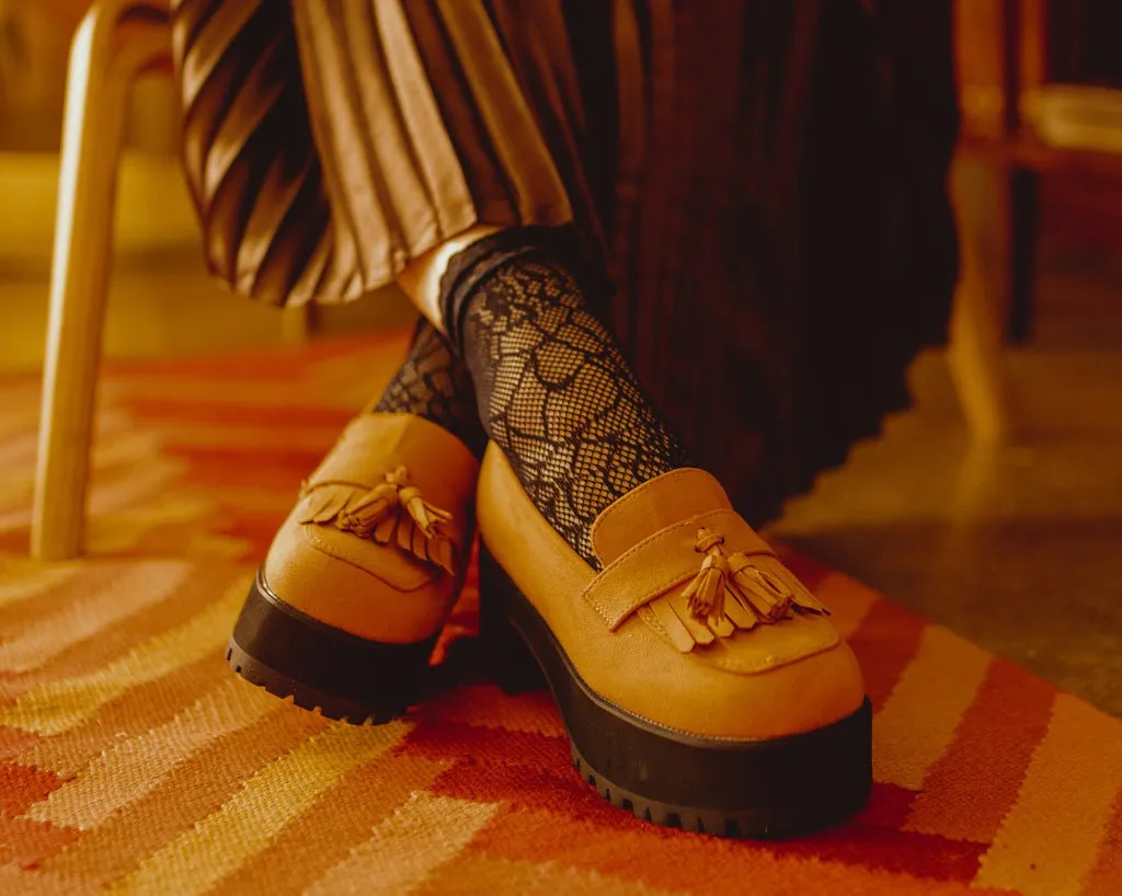 Burnt Orange Fringe Loafer Platform