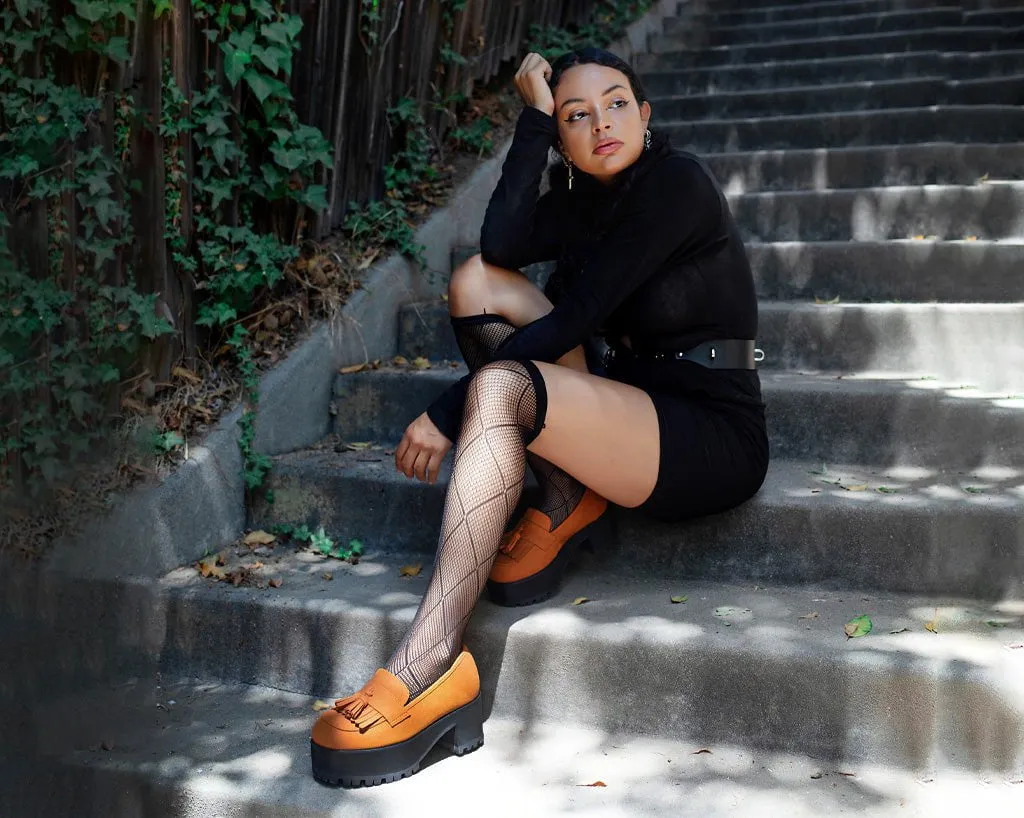 Burnt Orange Fringe Loafer Platform