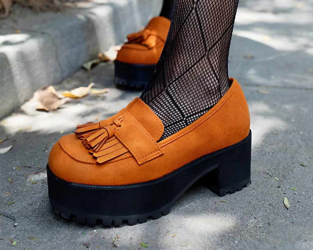 Burnt Orange Fringe Loafer Platform