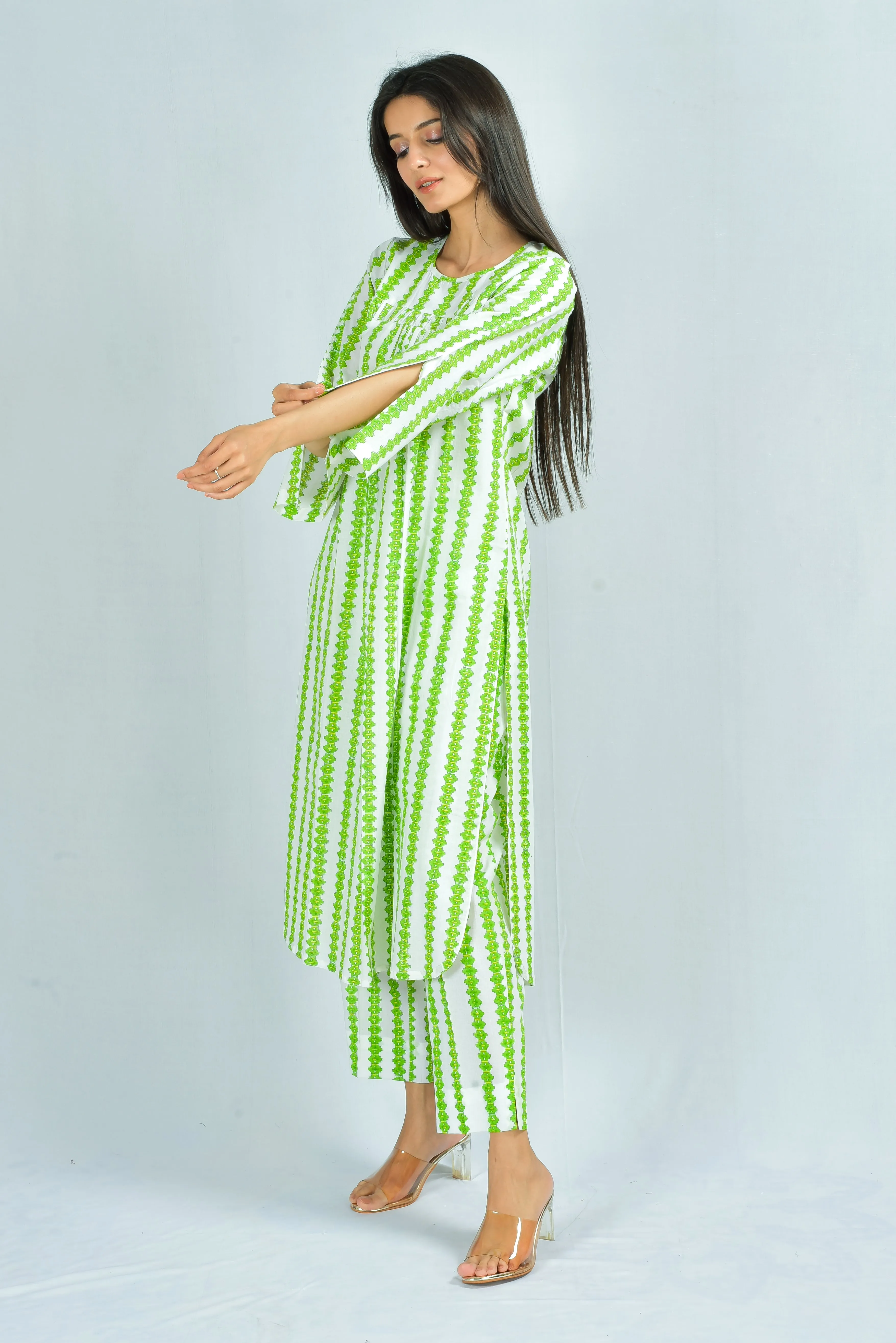 Chaitali U-Hem Striped Co-ord Set Block Printed