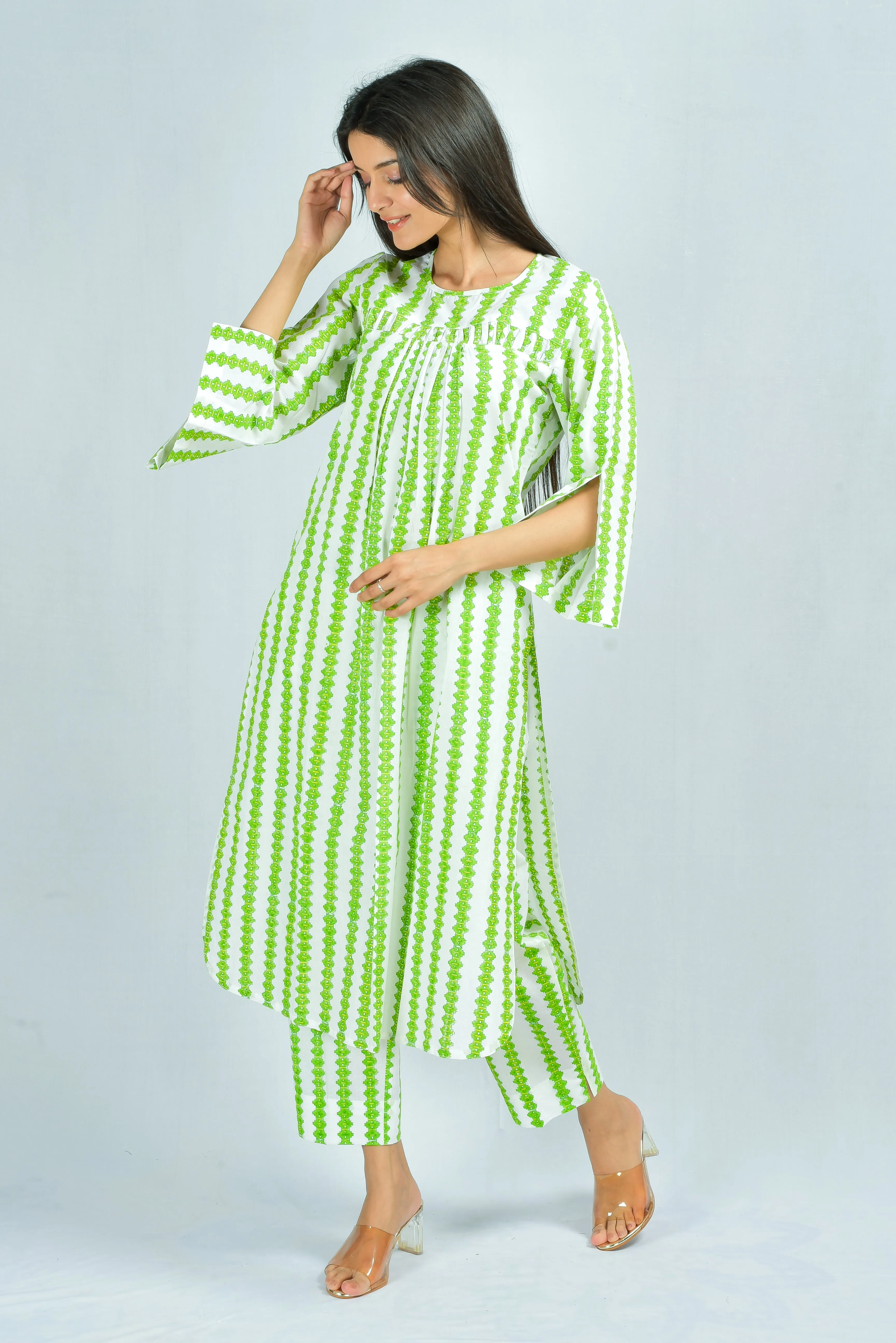 Chaitali U-Hem Striped Co-ord Set Block Printed