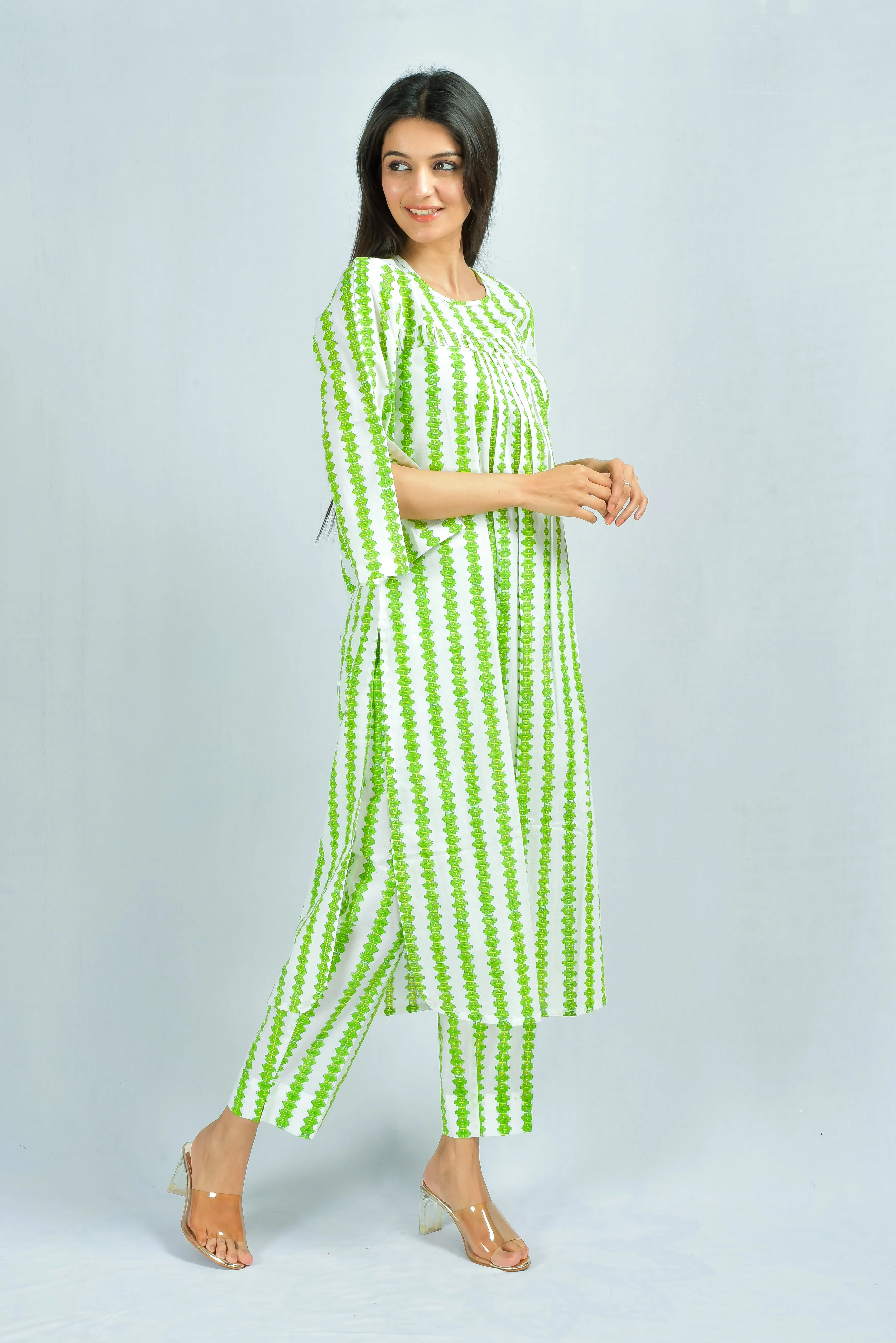 Chaitali U-Hem Striped Co-ord Set Block Printed