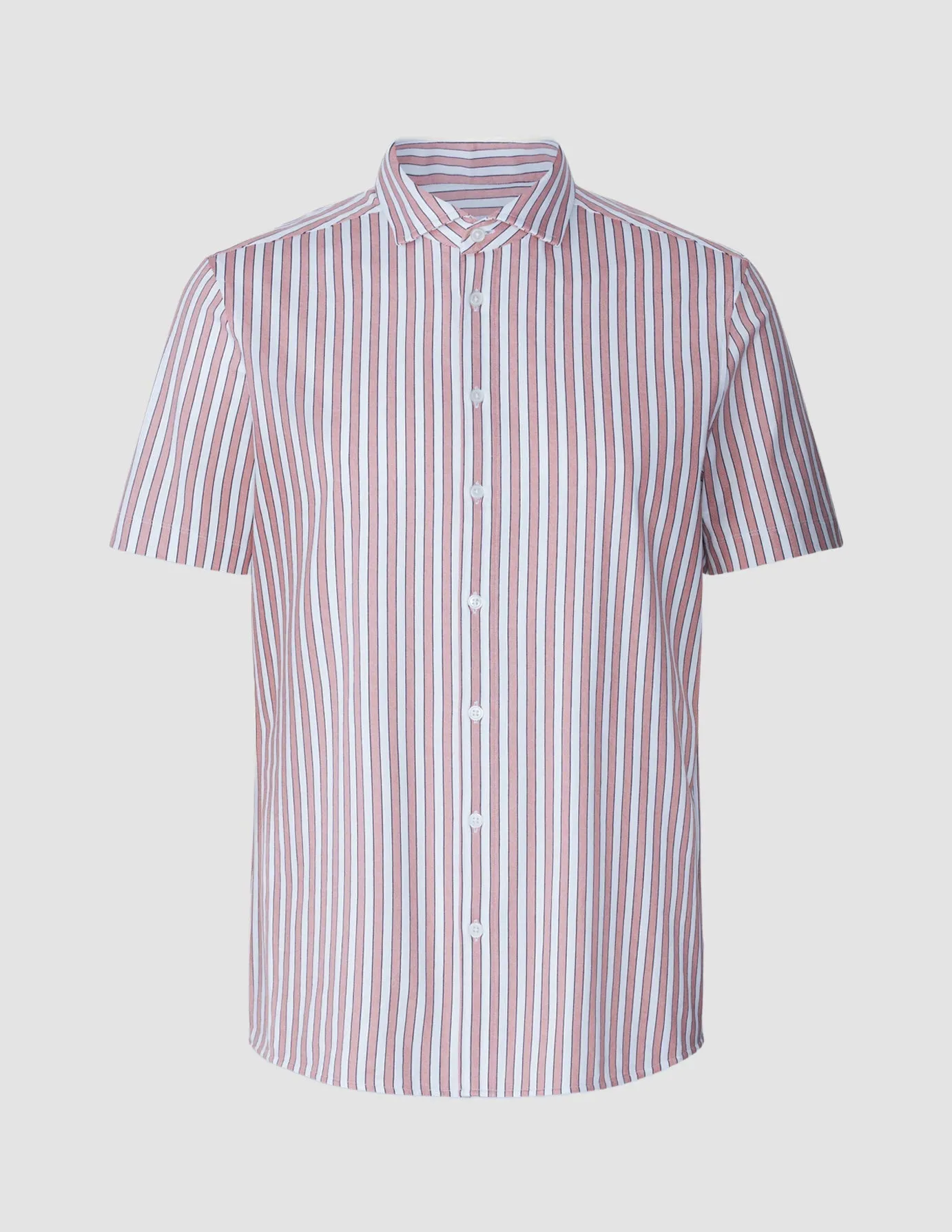 Classic Short-Sleeved Twill Shirt Mahogany Stripes