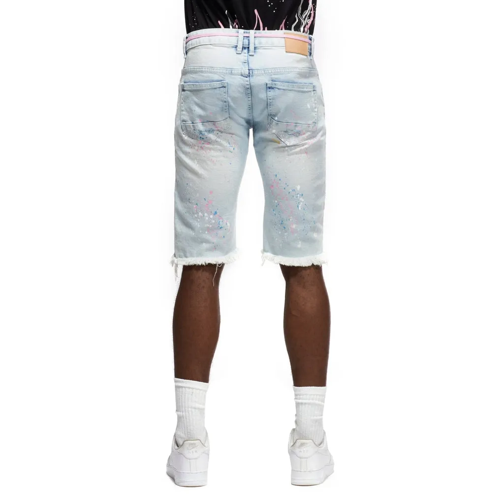 Color Stitch Jean Shorts - Plaster Blue