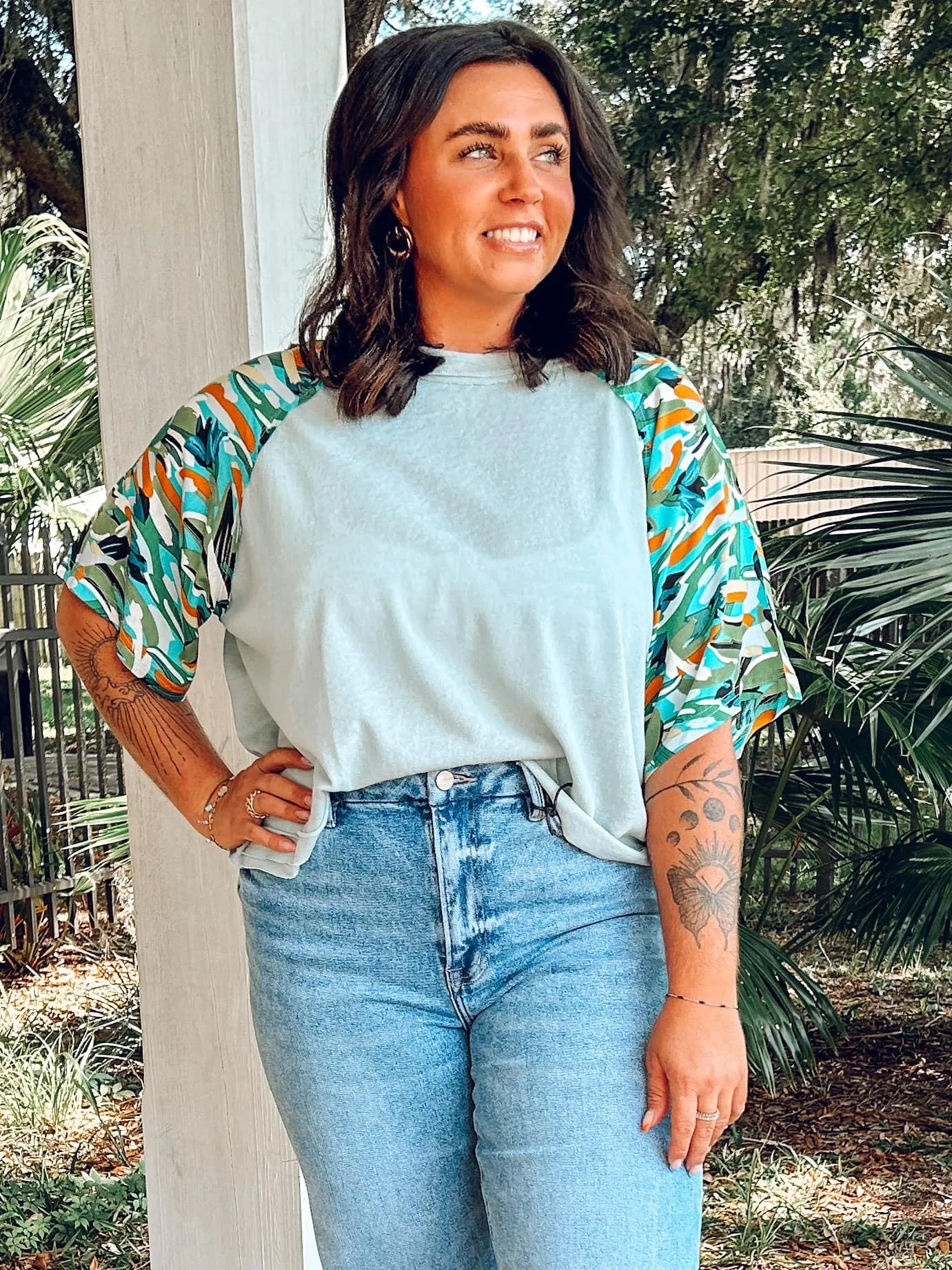 Contrast Floral Top | Sage