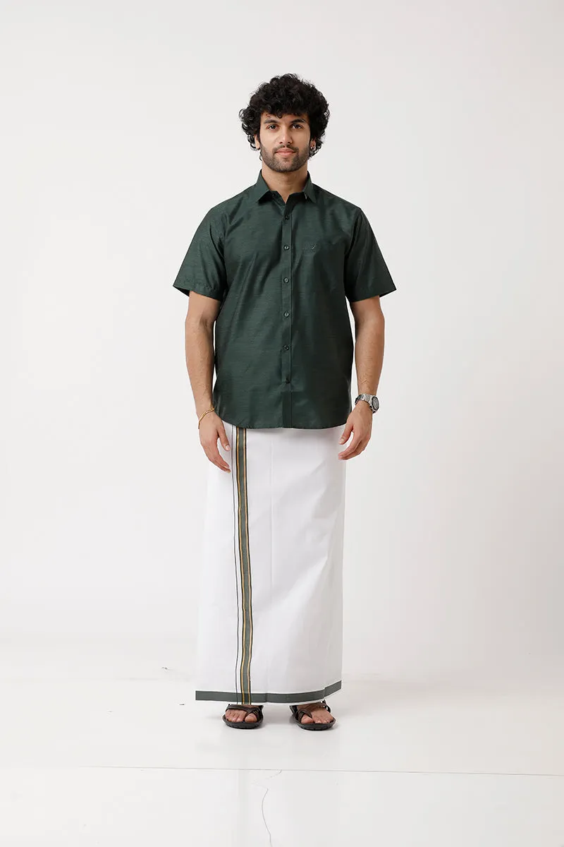 Divine - Green Matching Shirt and Dhoti Set For Men | Uathayam