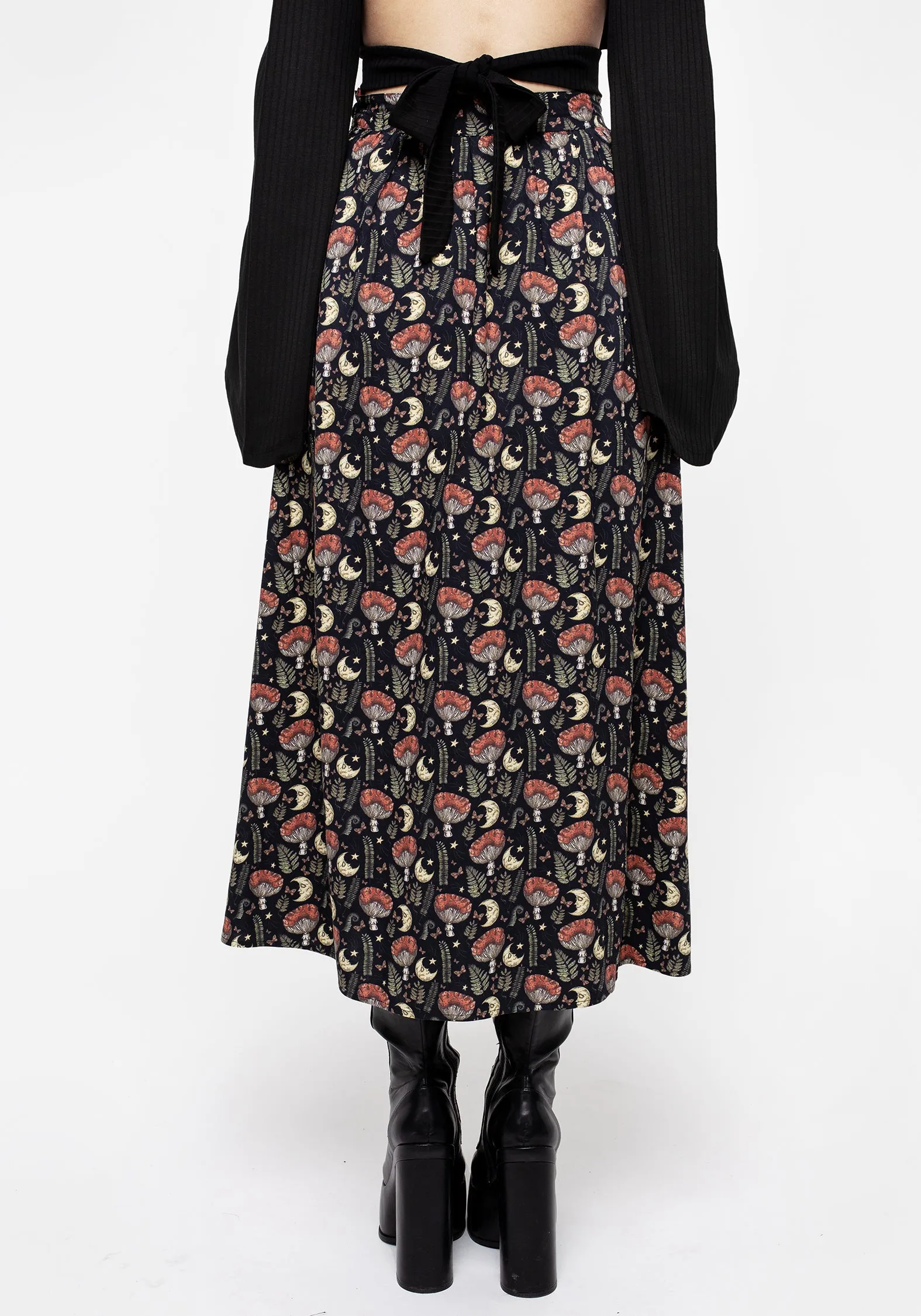 Dreamfast Mushroom Moon Print Button Up Midaxi Skirt