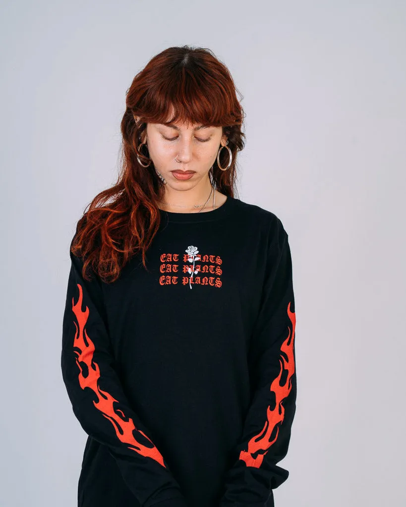 Eat Plants Goth Flames - Long Sleeve - Black