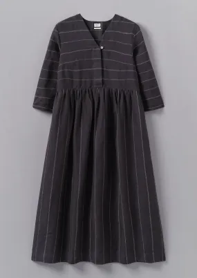 Fine Stripe Linen V-Neck Dress | Onyx