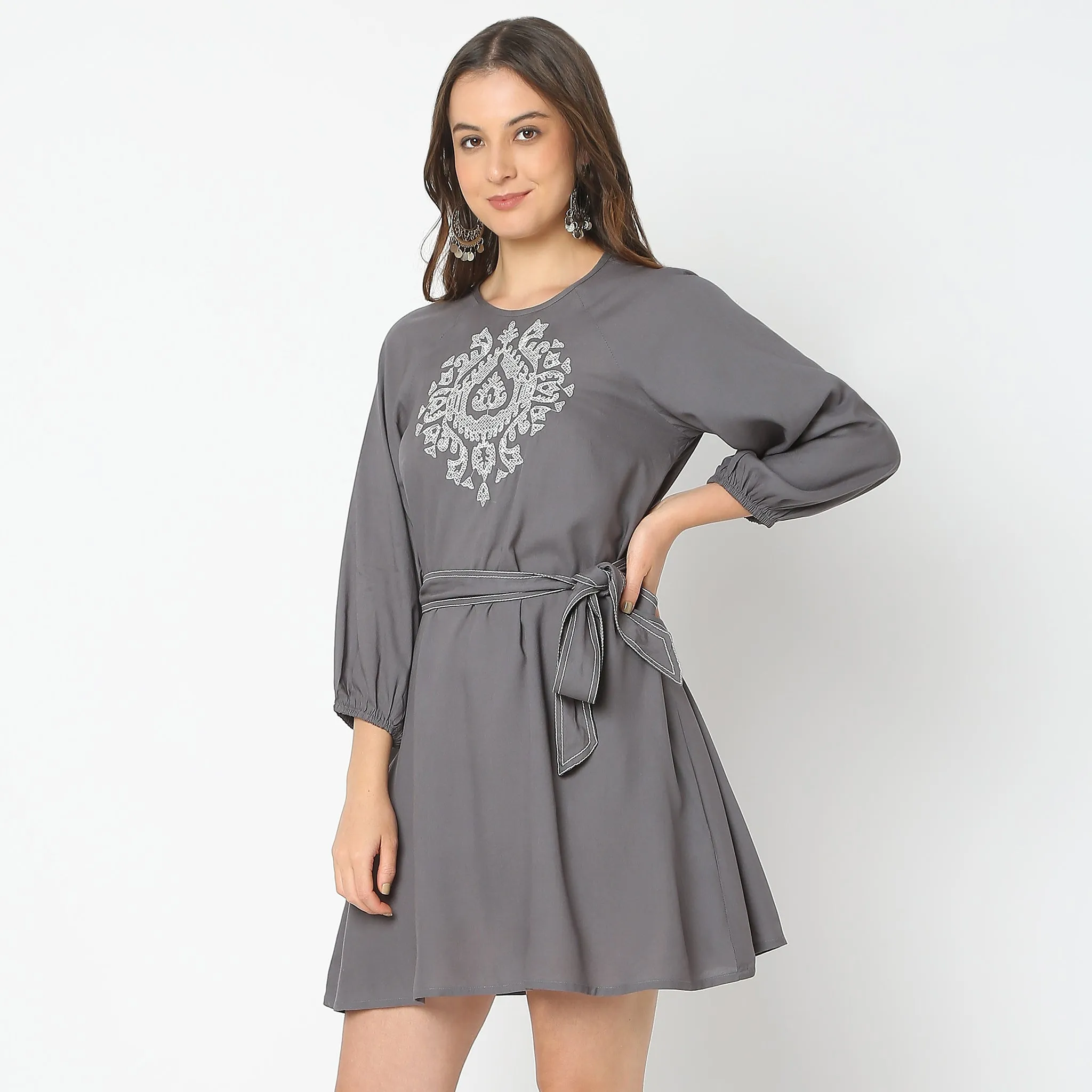 Flare Fit Embroidered Dress