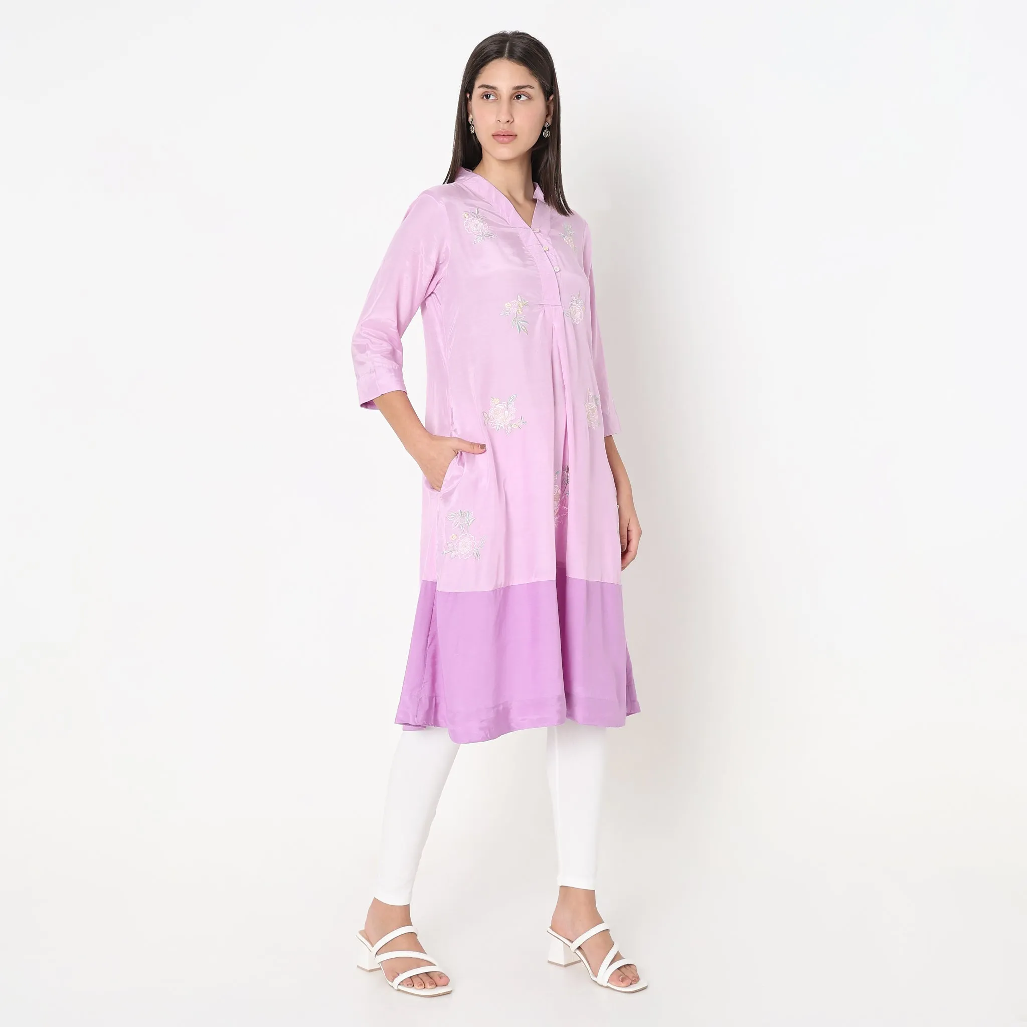 Flare Fit Embroidered Kurta