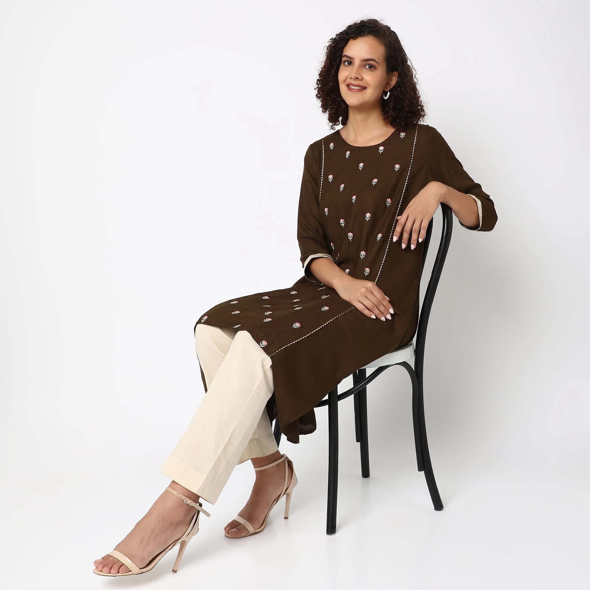 Flare Fit Embroidered Kurta