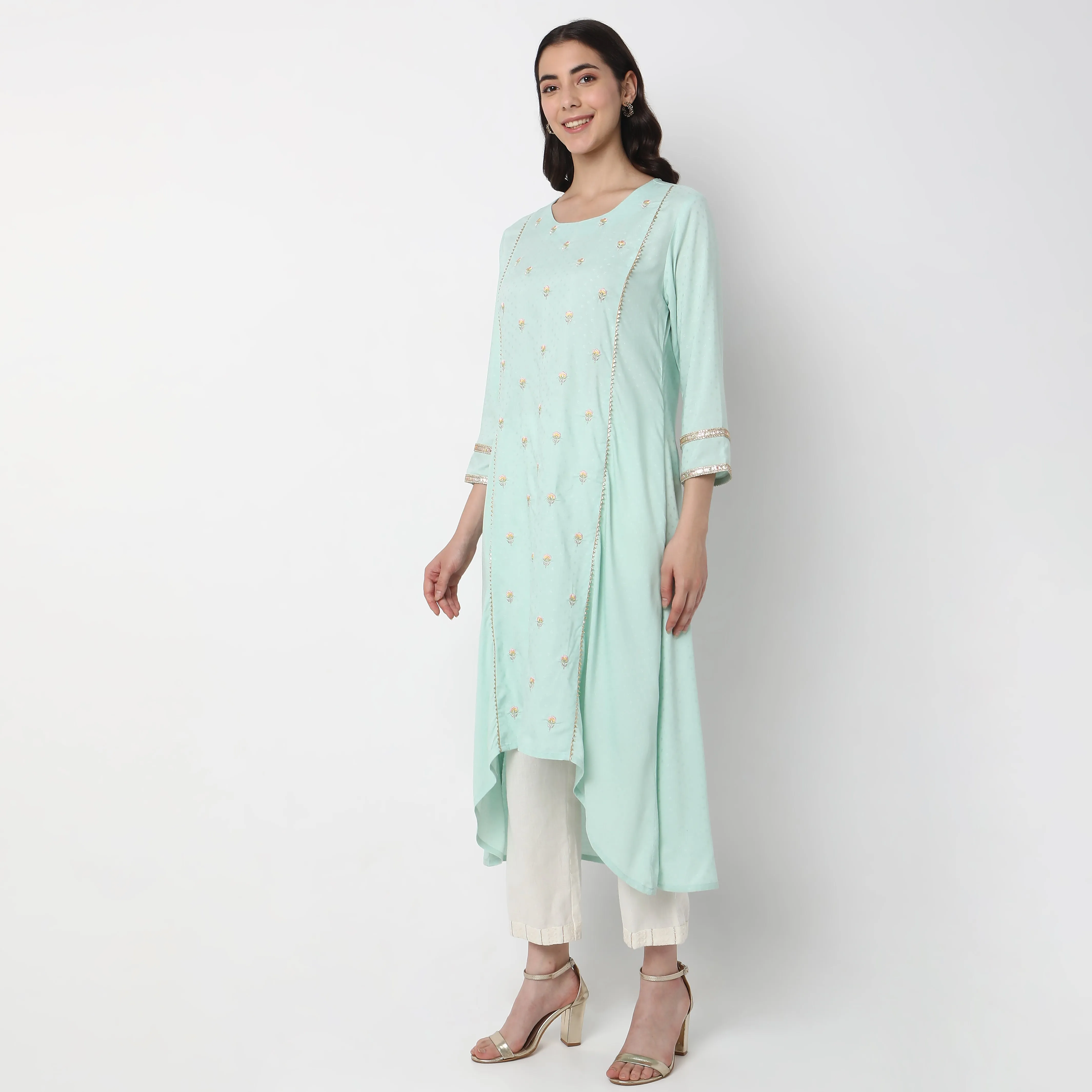 Flare Fit Embroidered Kurta