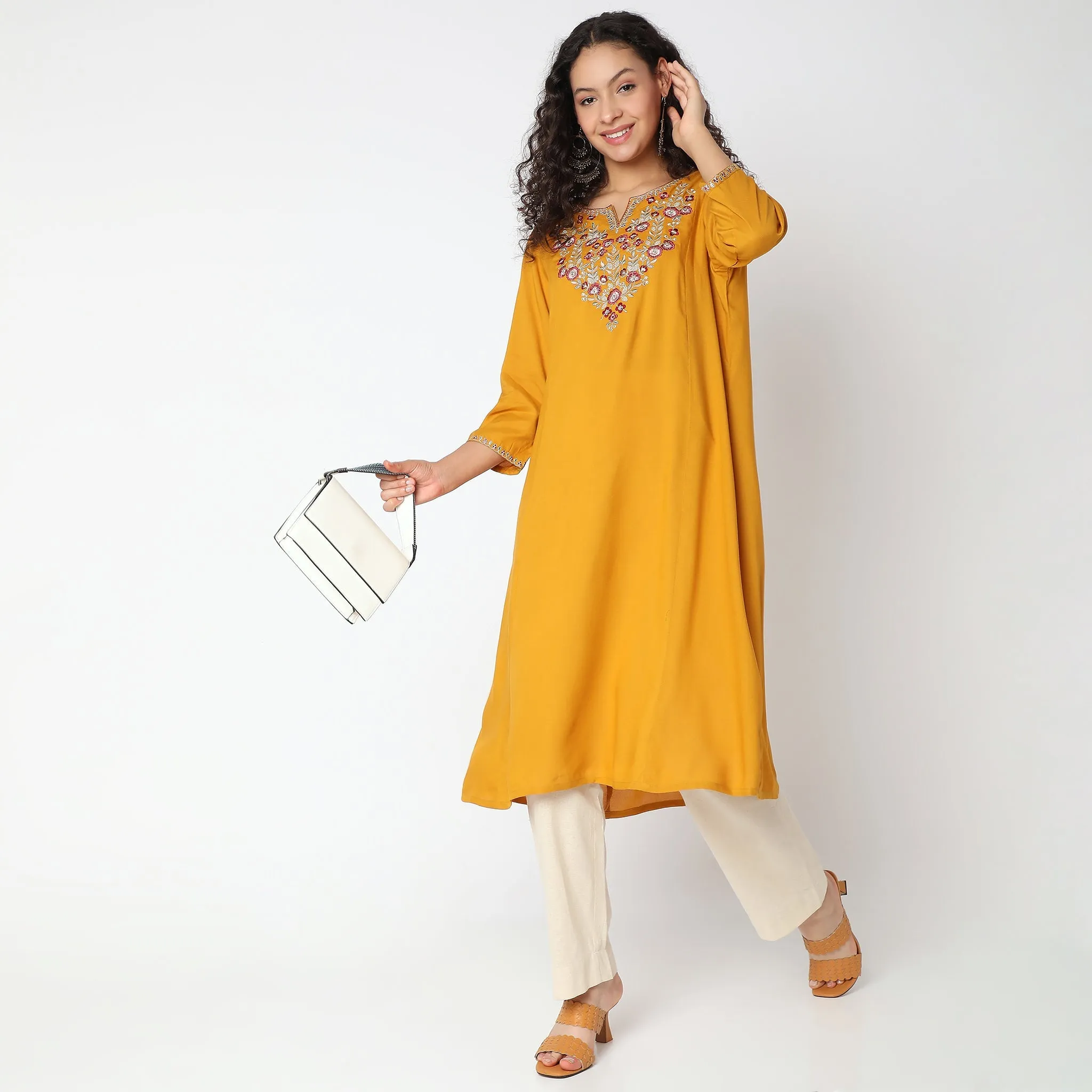 Flare Fit Embroidered Kurta