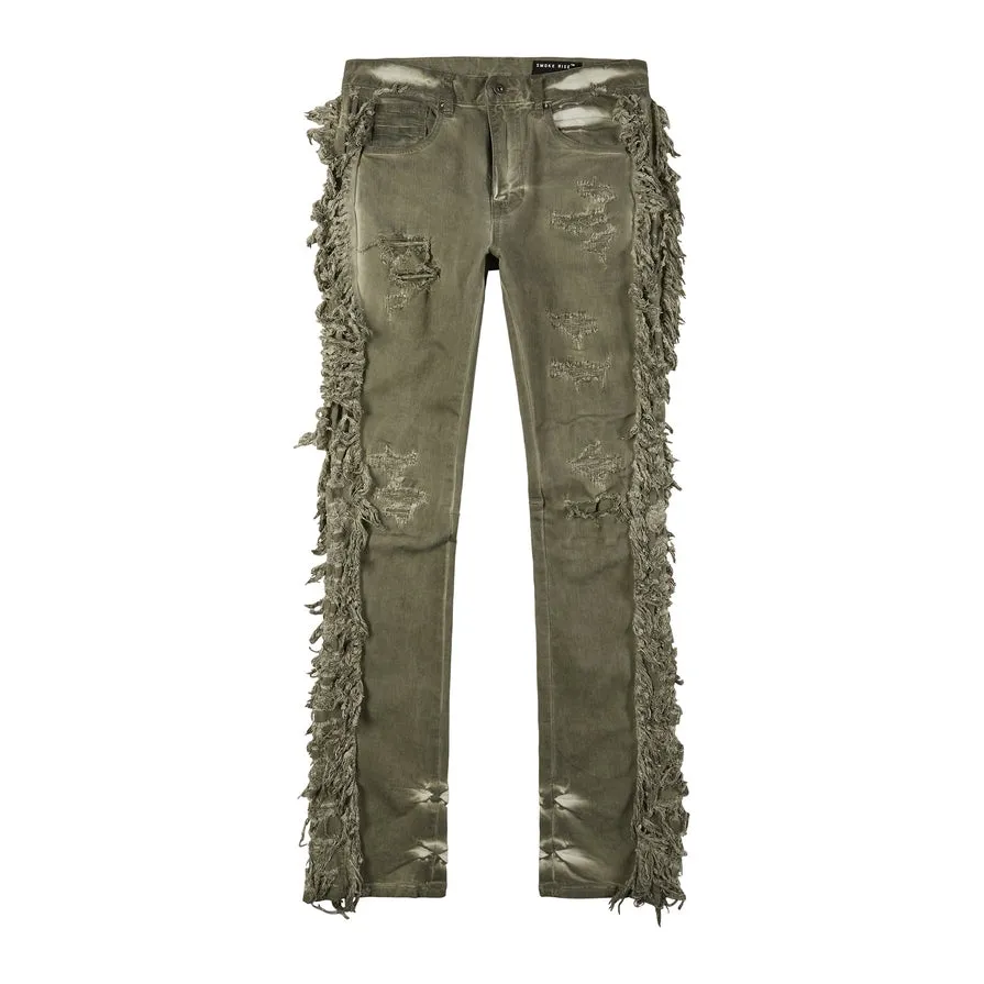 Frayed Stacked Pigment Dyed Pants - Vintage Army