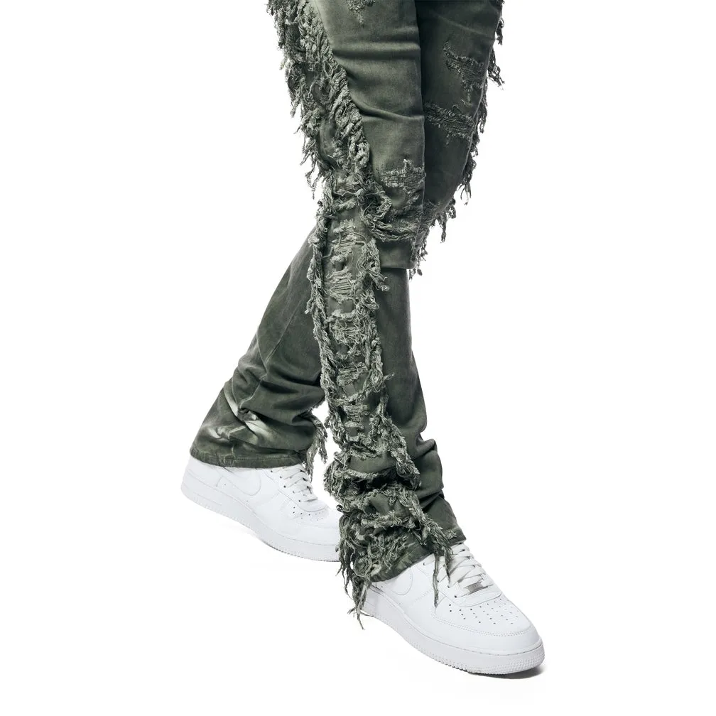 Frayed Stacked Pigment Dyed Pants - Vintage Army