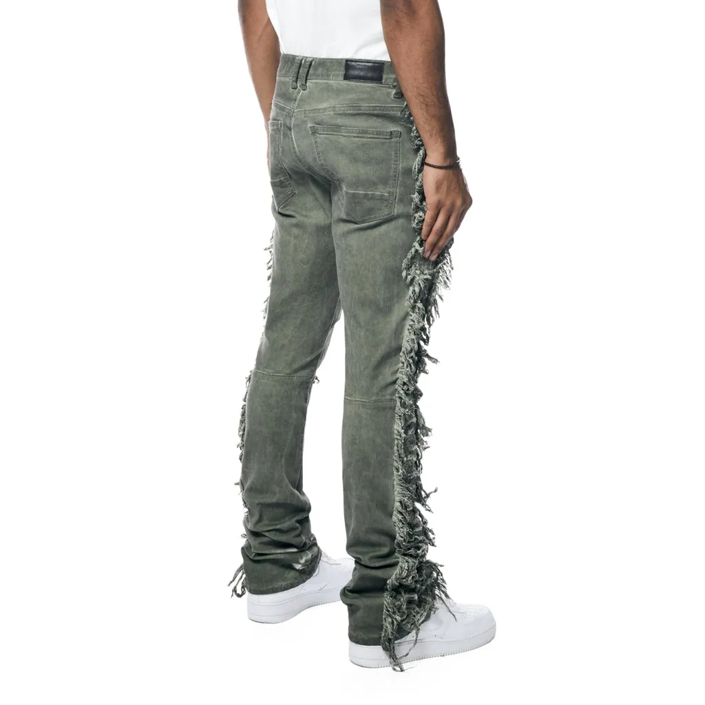 Frayed Stacked Pigment Dyed Pants - Vintage Army