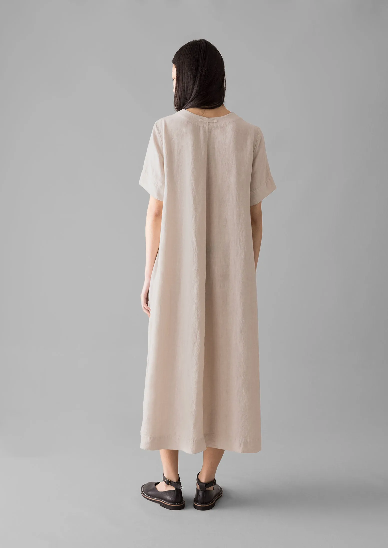 Garment Dyed Linen V-Neck Dress | Stone