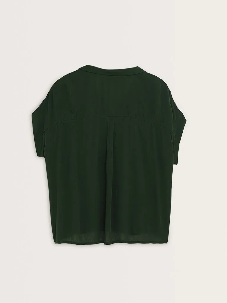 Gia Dark Green Crinkle-Textured Shirt