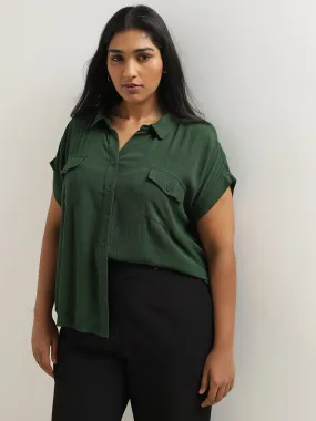 Gia Dark Green Crinkle-Textured Shirt