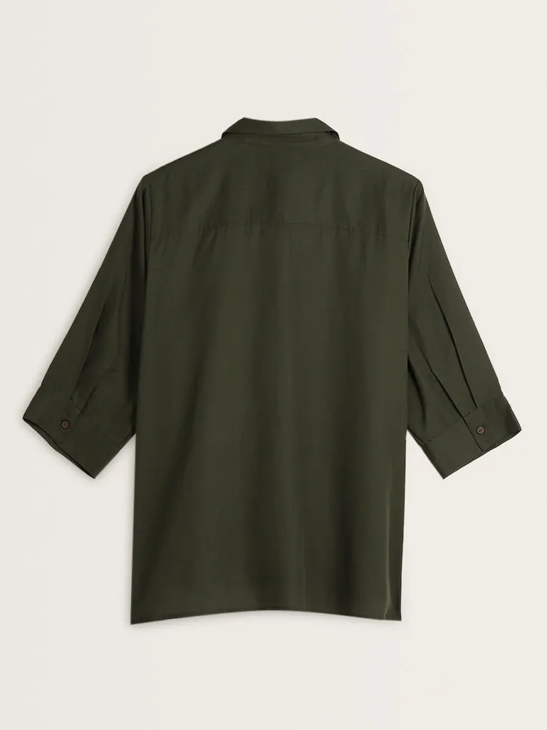 Gia Olive Collared Shirt