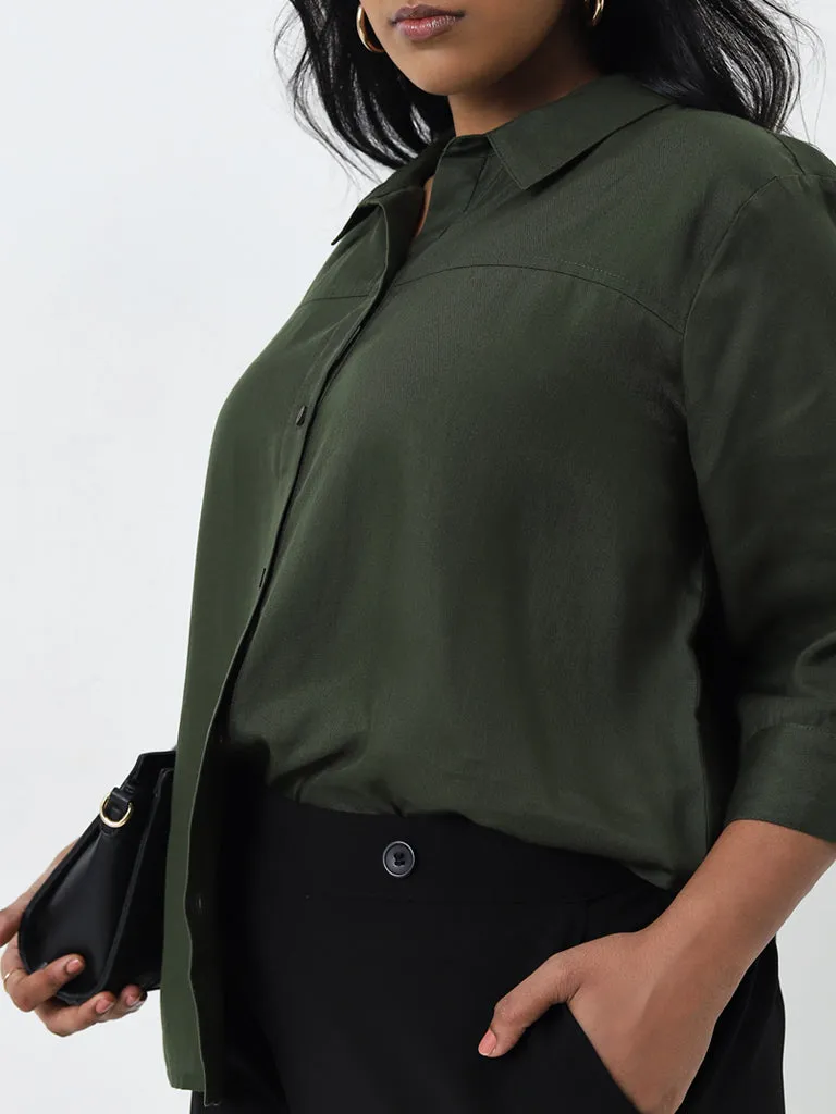 Gia Olive Collared Shirt