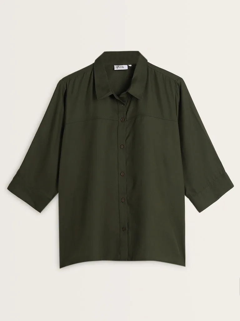 Gia Olive Collared Shirt