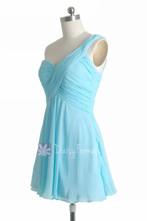 Goddess Inspired Dress Mini Skirt Beach Wedding Sky Blue Bridesmaid Dress (BM2430LN)