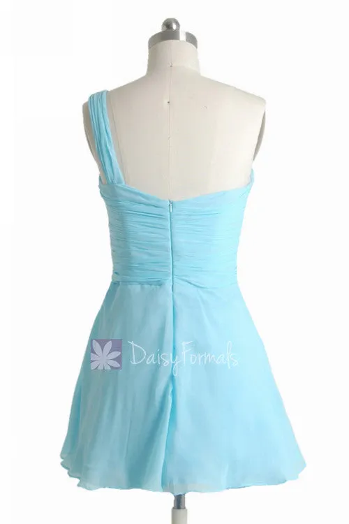 Goddess Inspired Dress Mini Skirt Beach Wedding Sky Blue Bridesmaid Dress (BM2430LN)