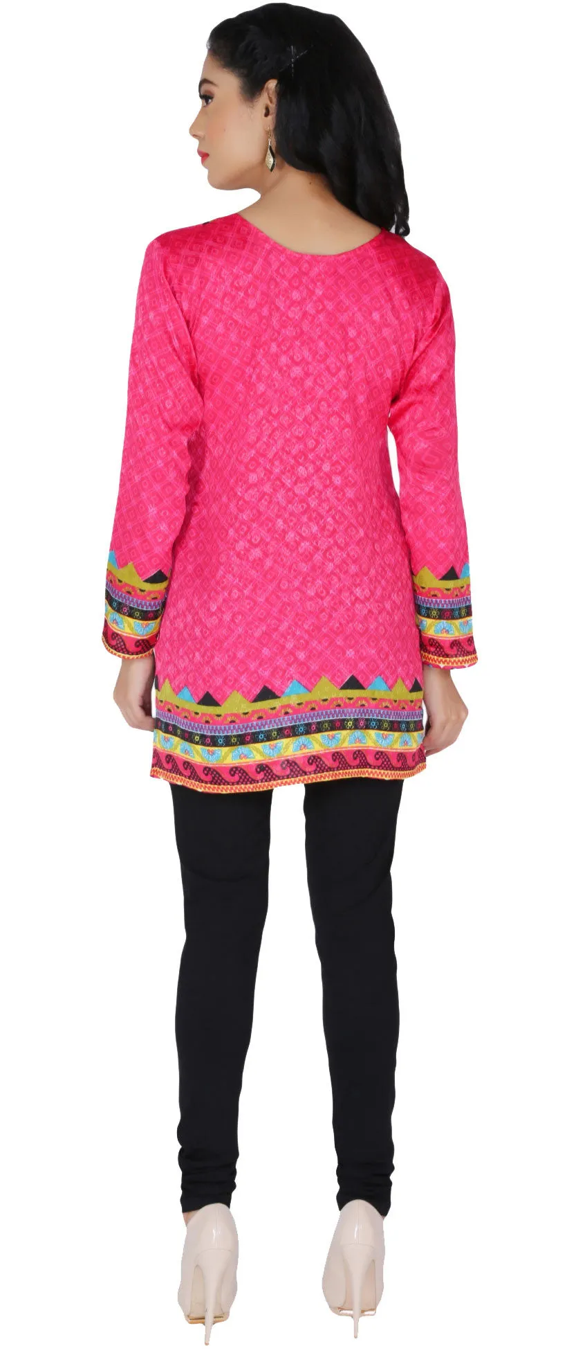 India Long Tunic Top Kurti Womens Printed Indian Apparel (Pink)