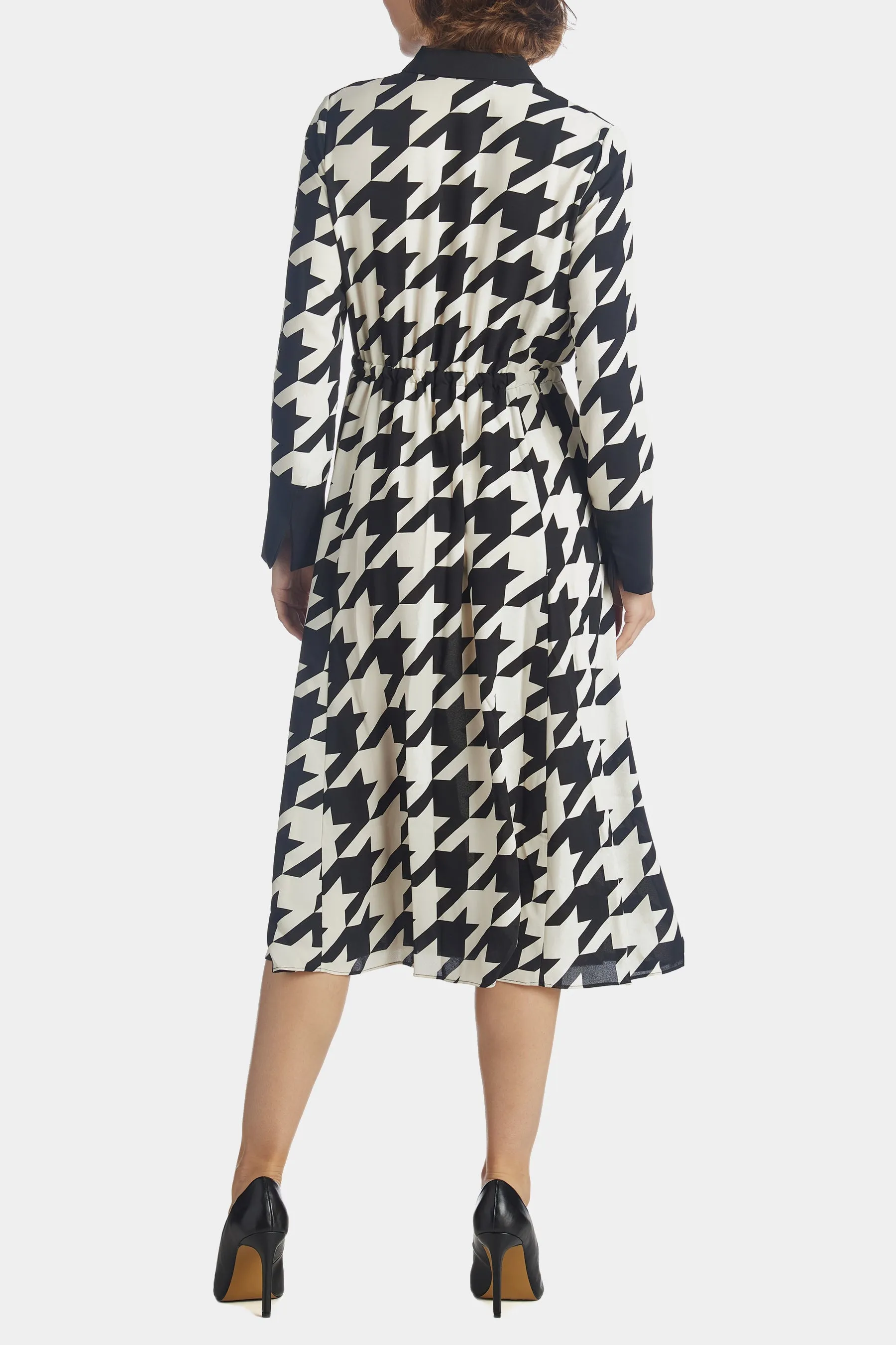 Large Houndstooth Drawstring Shirt Dress