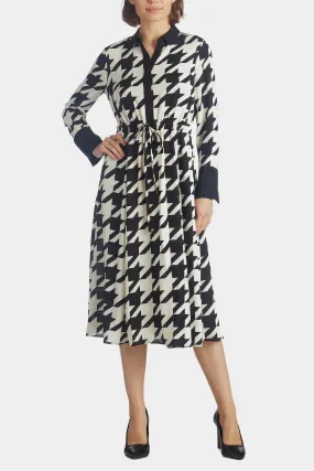 Large Houndstooth Drawstring Shirt Dress