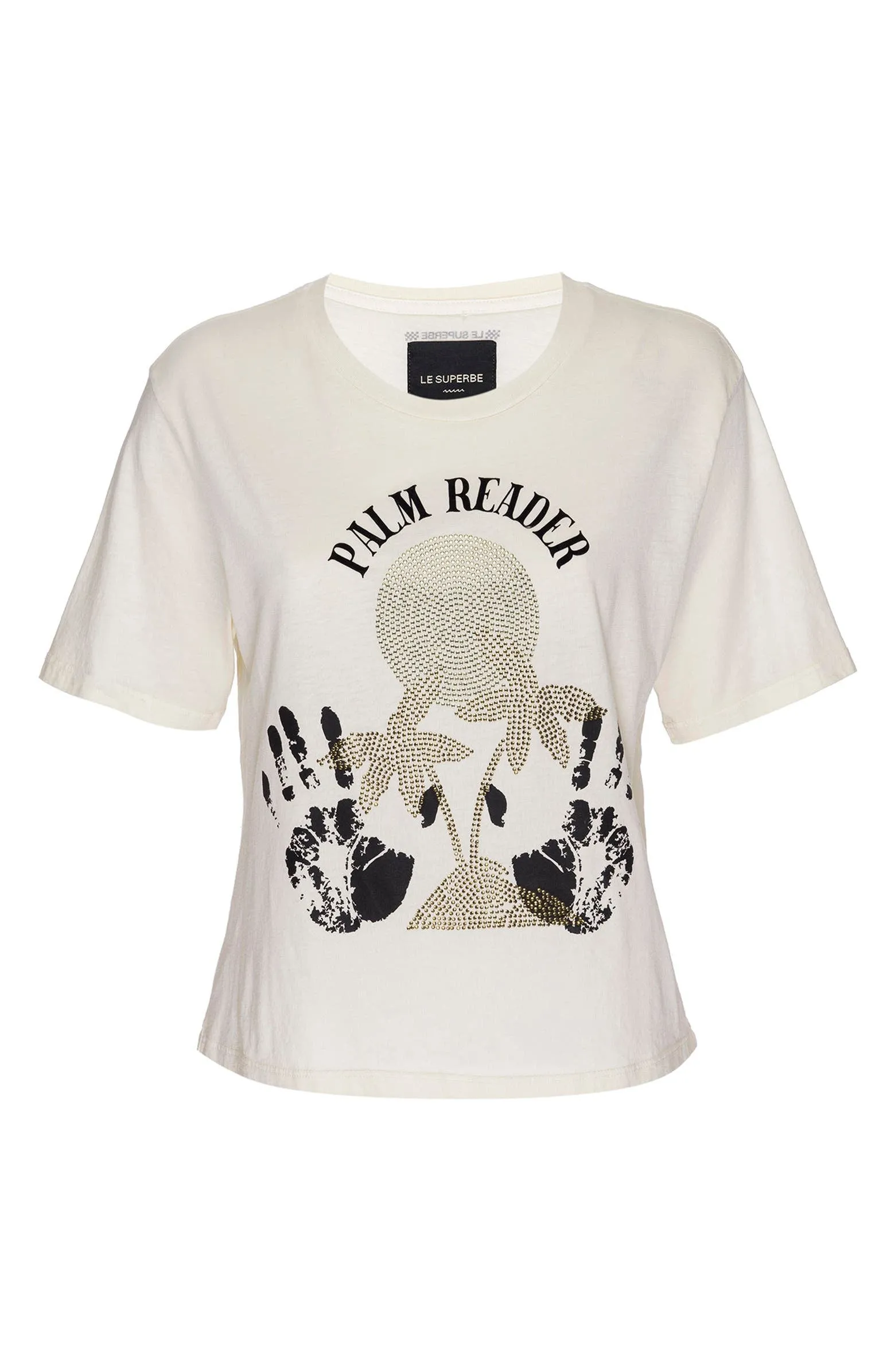 Le Superbe Palm Reader Beaded Cotton Graphic Tee - Cream