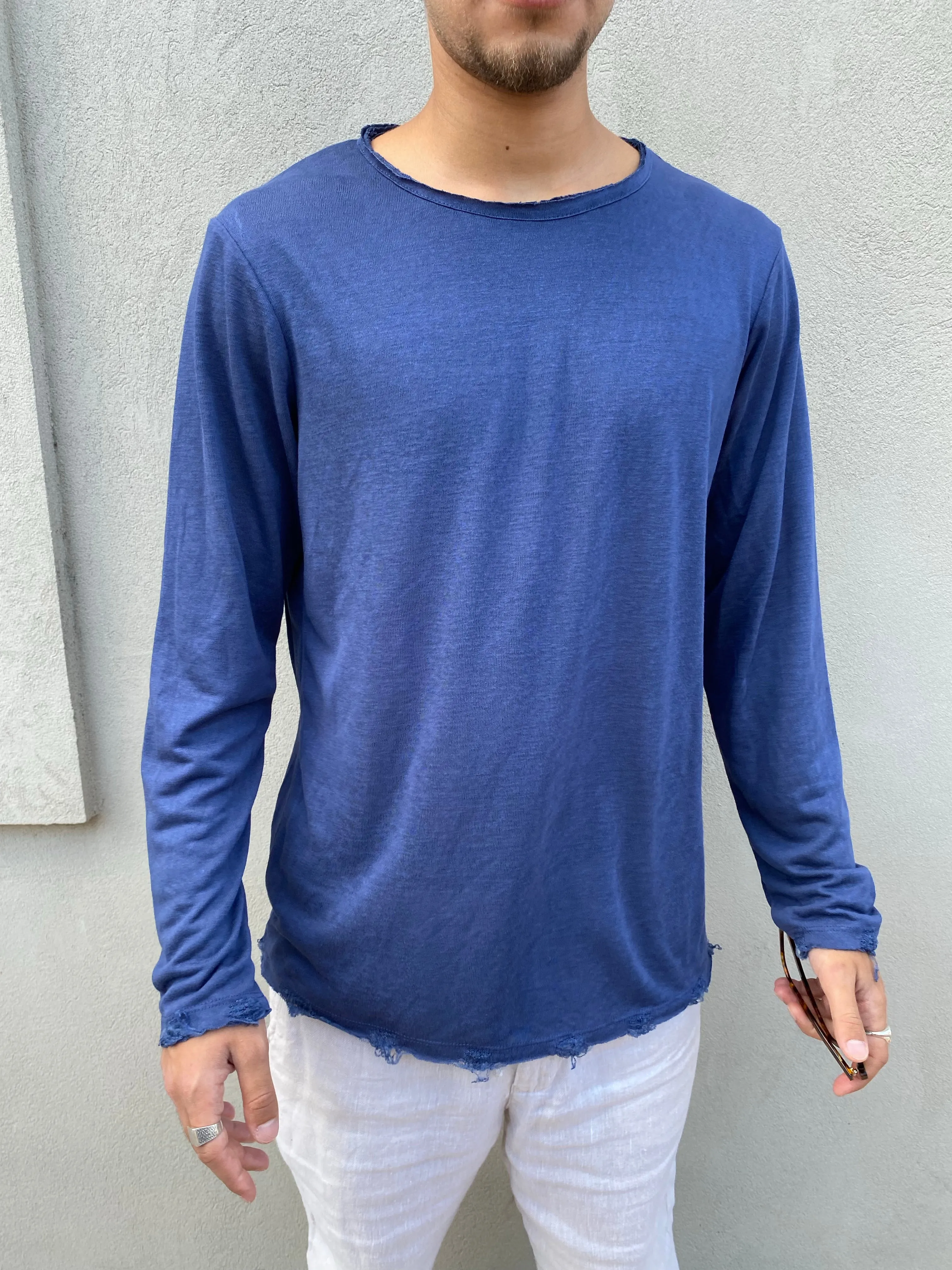 LINEN LONG SLEEVE SHIRT - BLUE