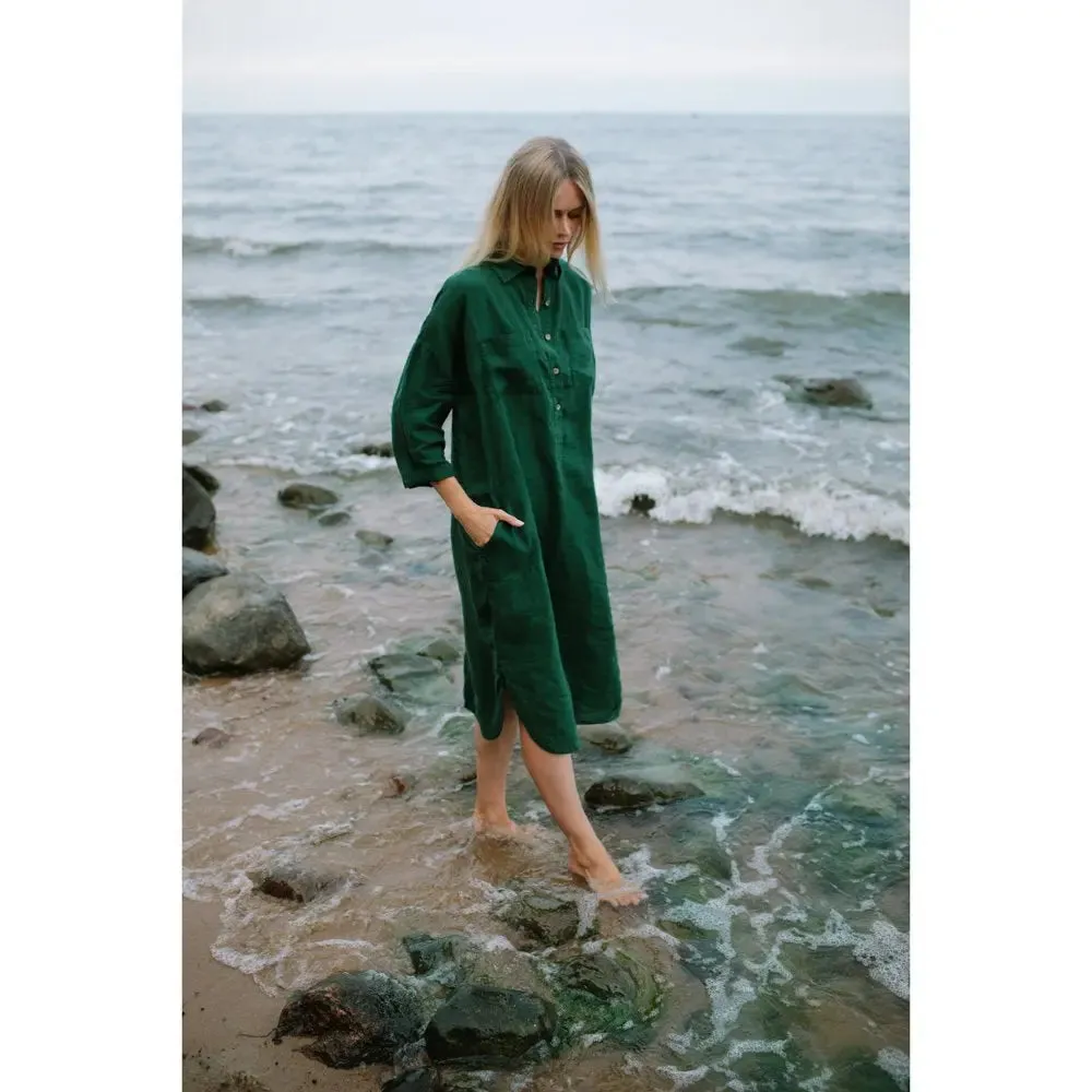 Linen shirt-dress green by Seaside Tones