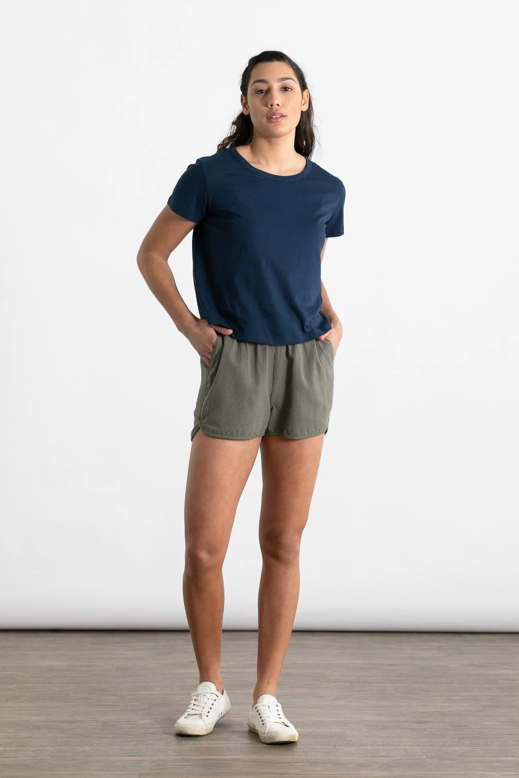 Luca Track Short / Olive Pinstripe