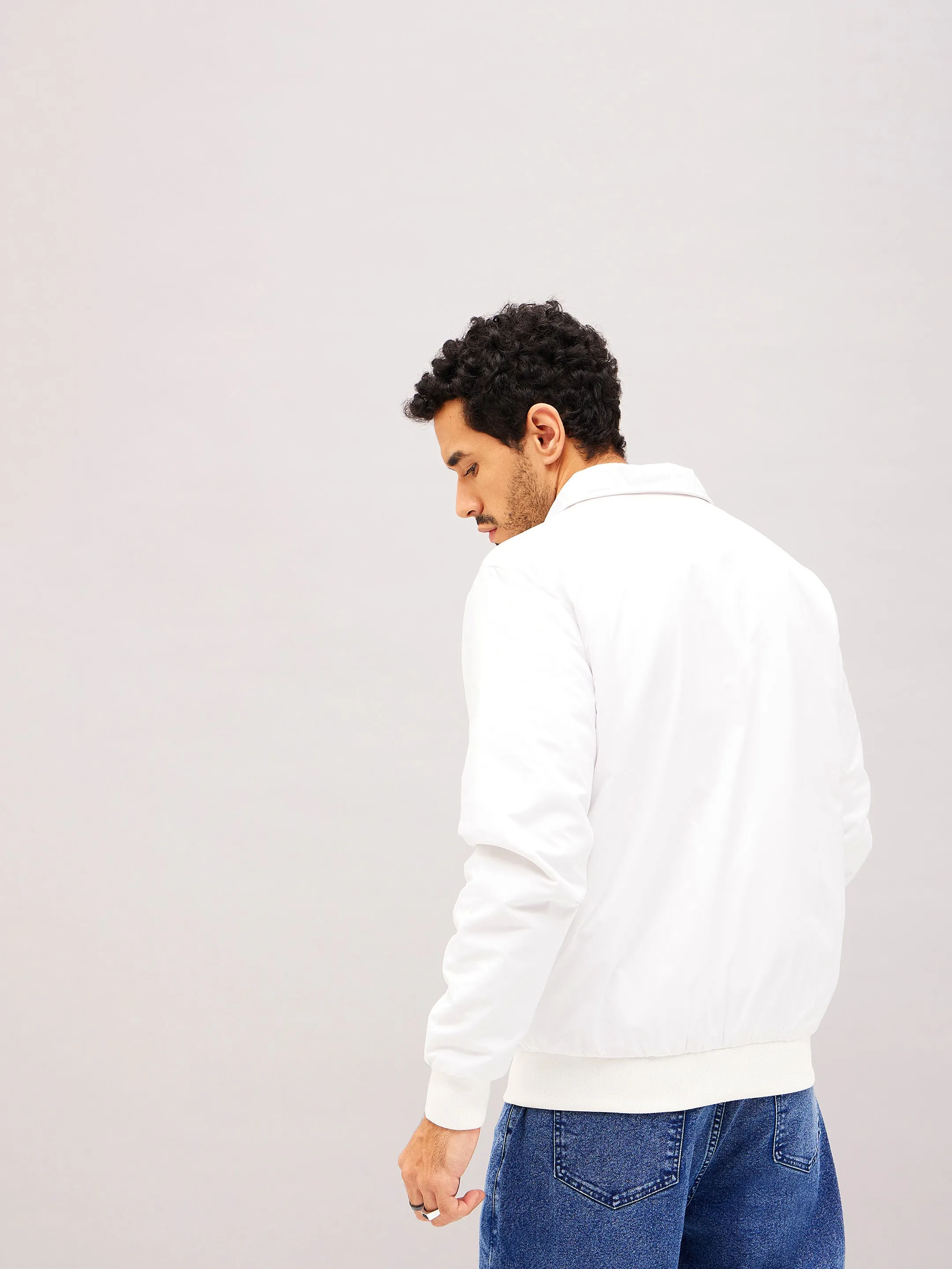 Men White Full Sleeve Front Pocket Jacket