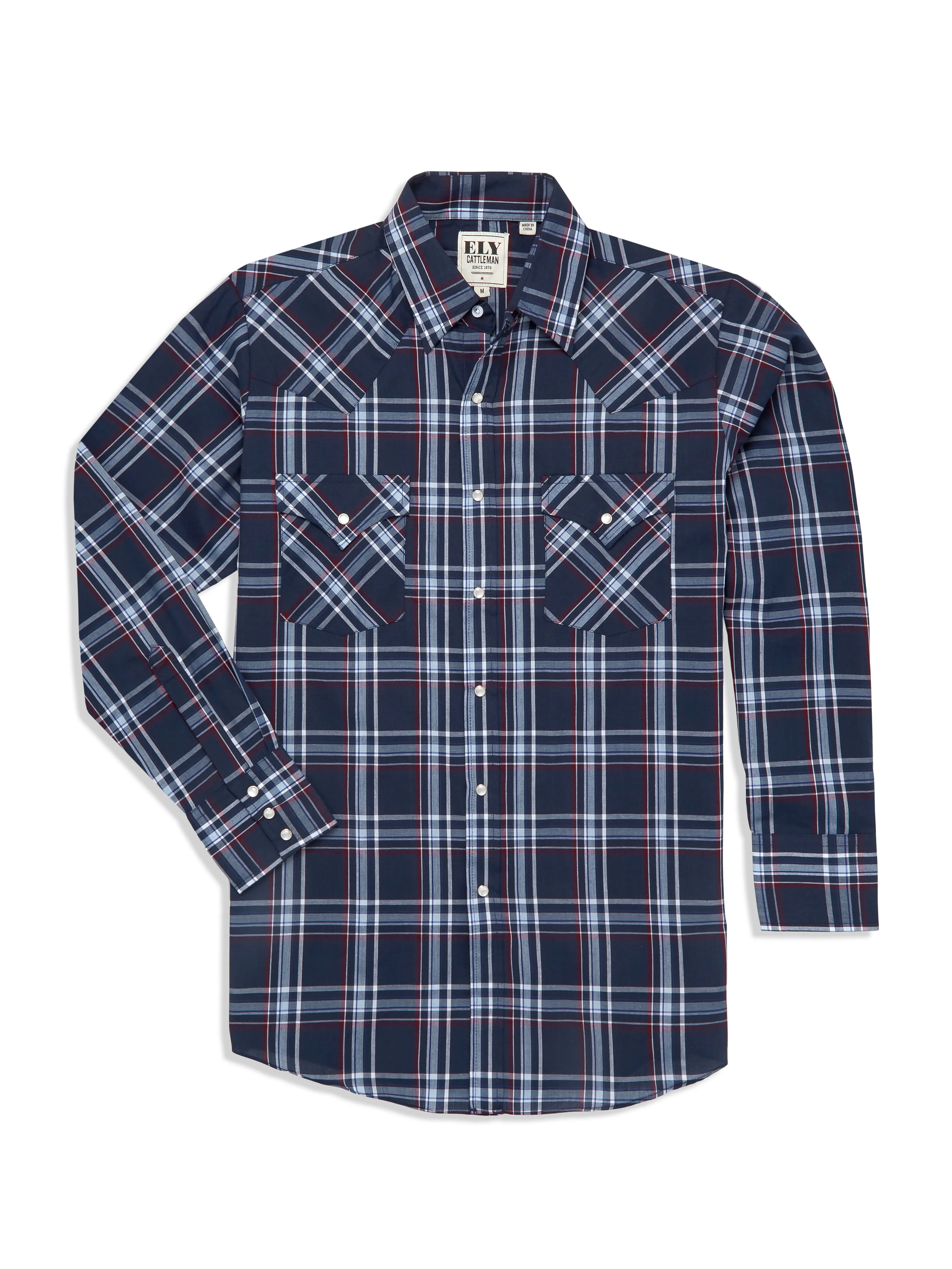 Men's Ely Cattleman Long Sleeve Plaid Western Snap Shirt