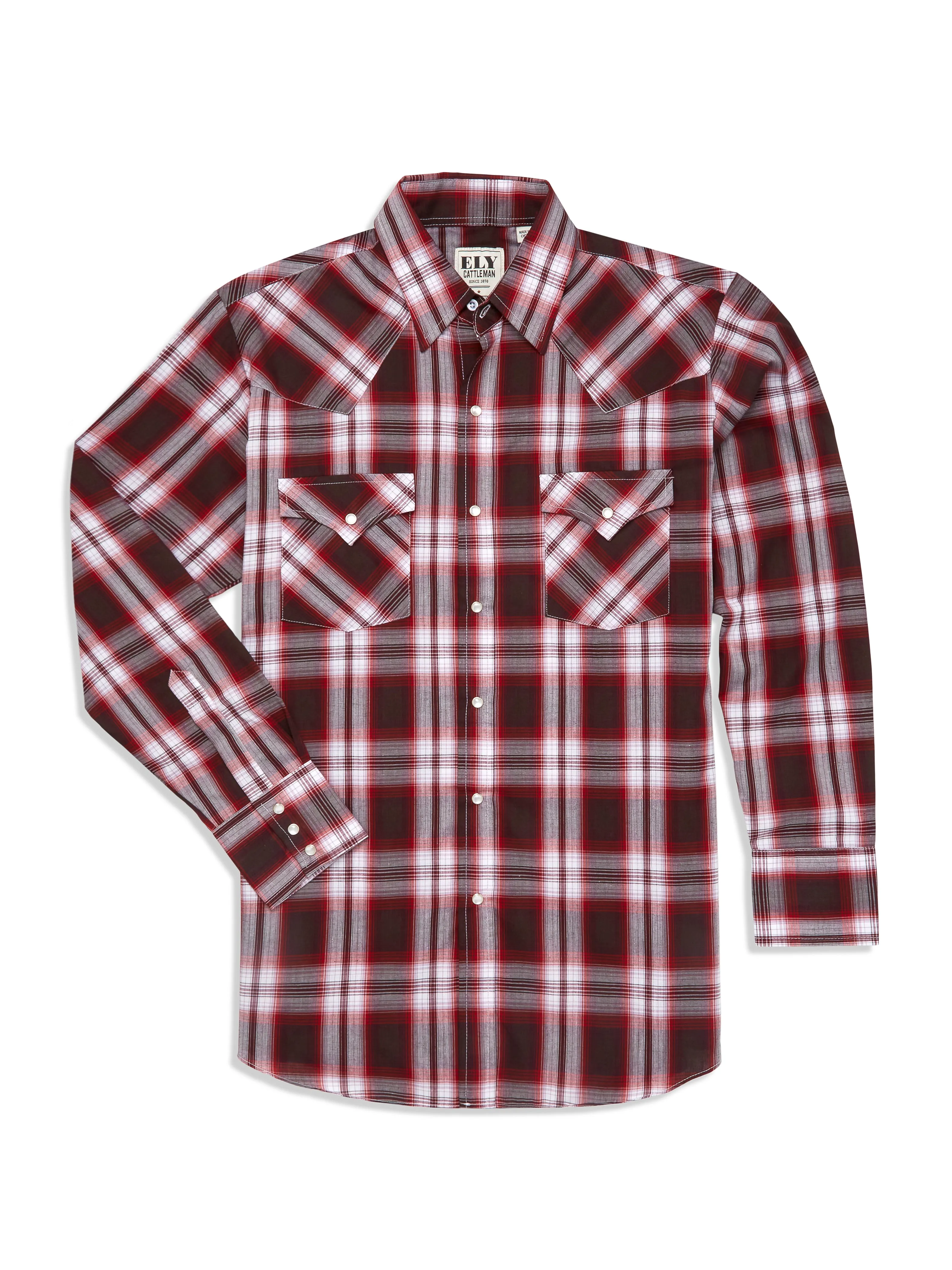 Men's Ely Cattleman Long Sleeve Plaid Western Snap Shirt