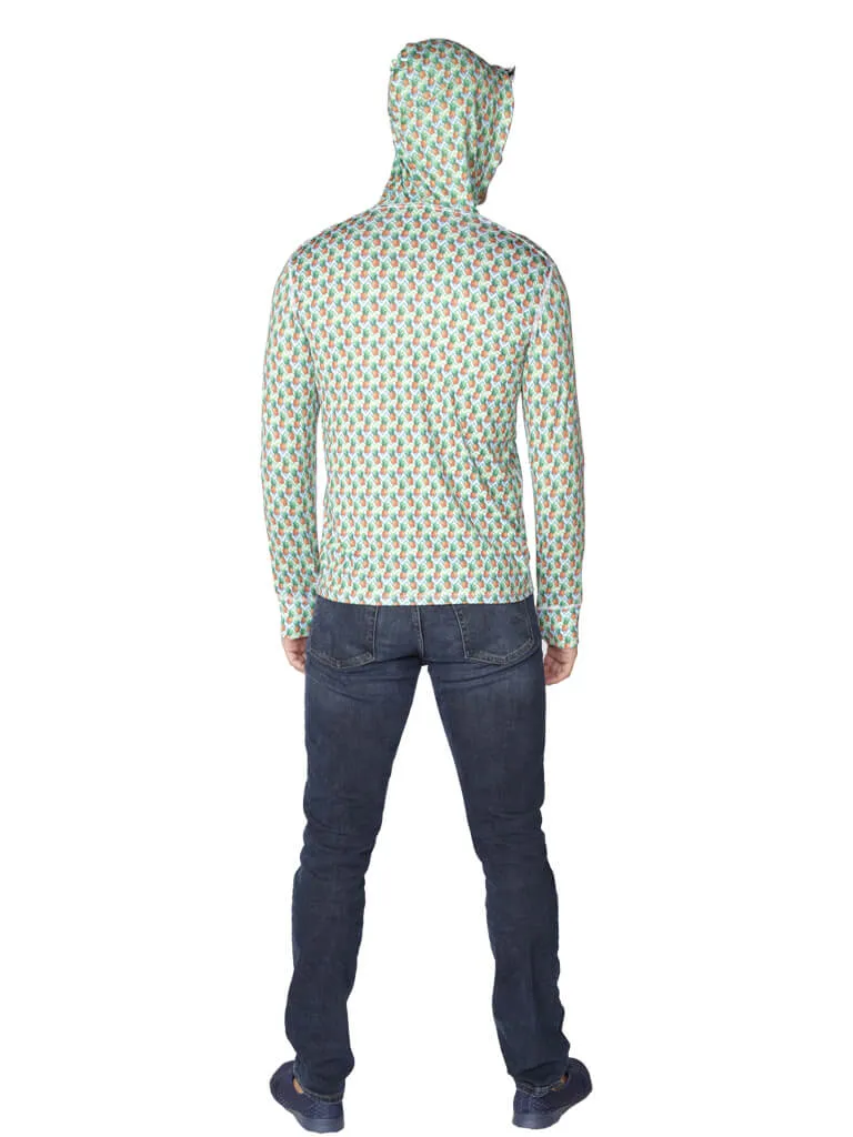 Men's Long Sleeve Hoodie printed in a chevron and pineapple pattern