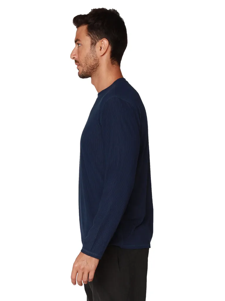 Men's Long Sleeve Loose Fit Navy Crew Neck Shirt