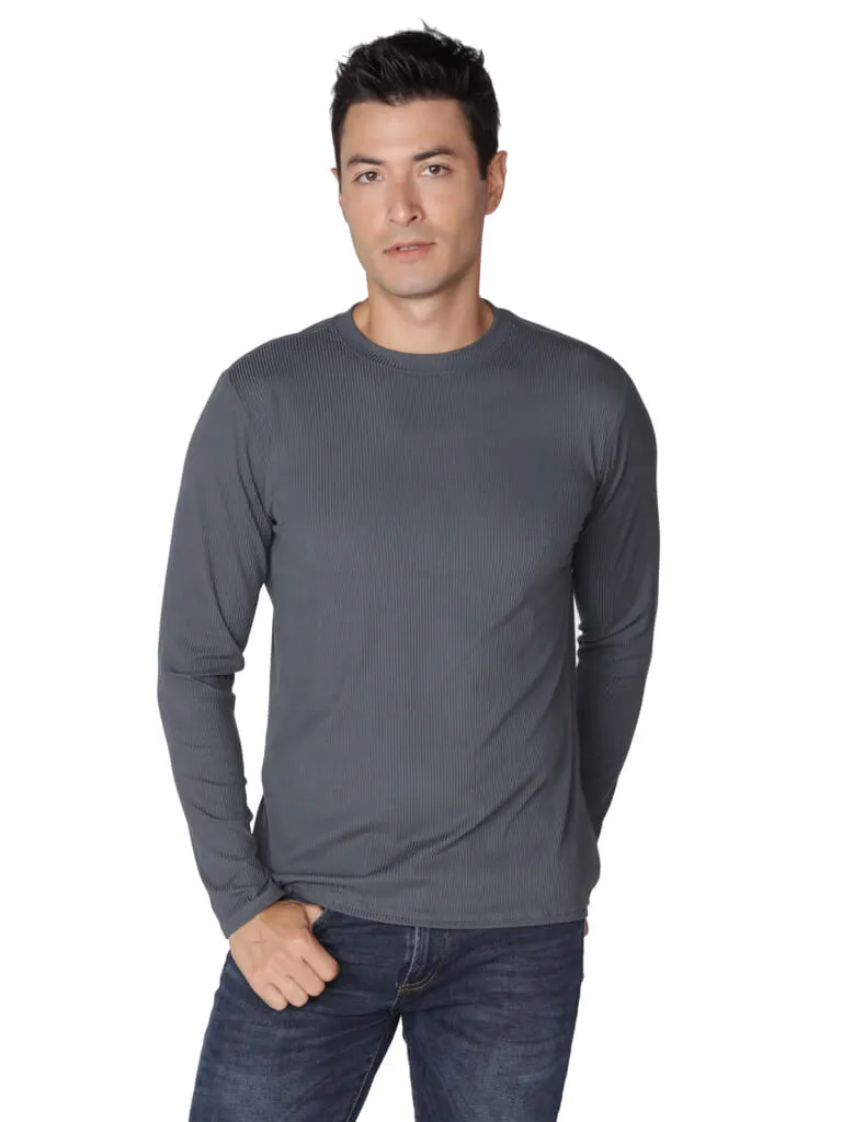 Men's Long Sleeve Loose Fit Navy Crew Neck Shirt