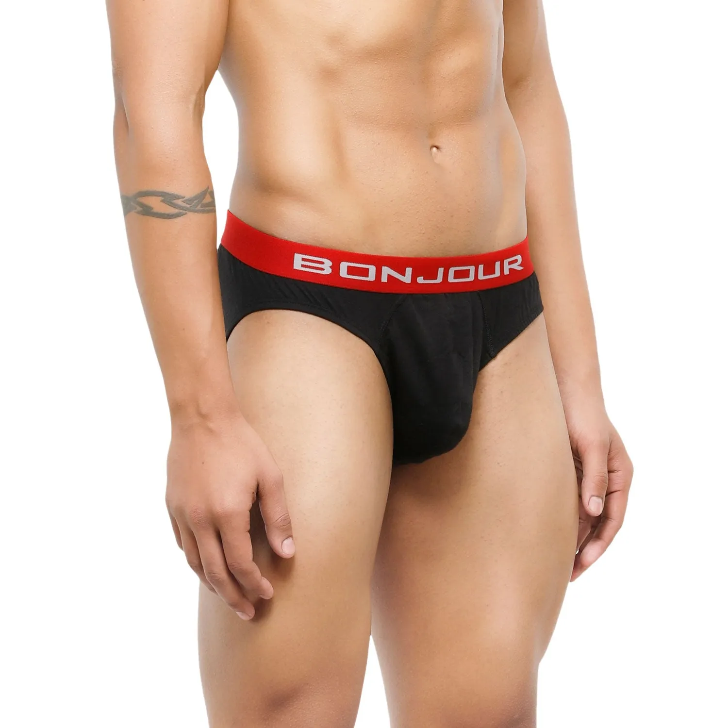 Men's Low-Rise Premia Cotton Briefs With Elasticated Band - Black