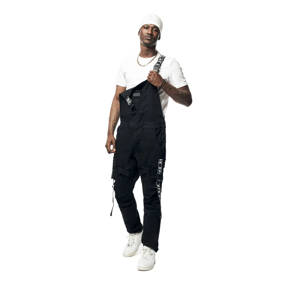 Mens Multi Cargo Fashion Twill Overalls - Black