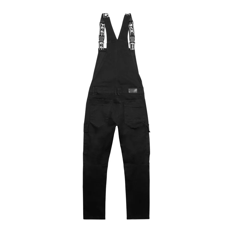 Mens Multi Cargo Fashion Twill Overalls - Black